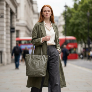 Torba shopper khaki z płaszcza skórzanego - outlet