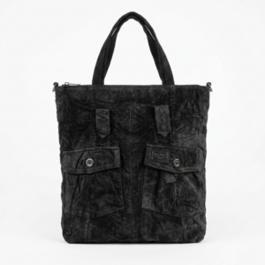 Torba shopper czarna z płaszcza zamszowego - outlet