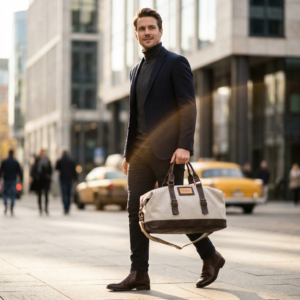 Torba podróżna z tkaniny konopnej i skóry